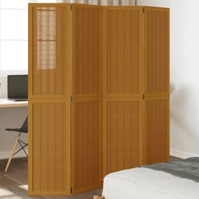 Divisorio Ambienti 4 Pannelli Marrone Legno Massello Paulownia /