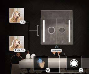 Mobile bagno con specchio LED illuminato - 66,5 x 72 cm con ripiani in vetro nel colore Rovere Oslo, in legno, di Artforma