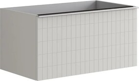 Mobile da bagno sospeso sotto lavabo Pixel grid 2 cassetti L 80 x H 40 x P 45.5 cm Beige Greige laccato opaco, con maniglia alluminio brillante