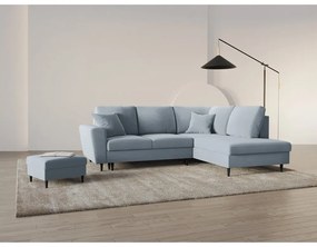 Divano angolare azzurro allungabile e con contenitore (con penisola a destra/a L) con rivestimento in velluto Kyoto – Cosmopolitan Design