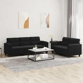 Set Divani 2 Pz Con Cuscini Nero İn Tessuto Microfibra /