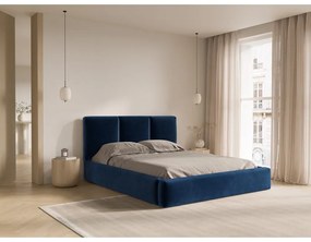 Letto matrimoniale imbottito in blu scuro in velluto con contenitore con rete inclusa 200x200 cm Brody – Mazzini Beds
