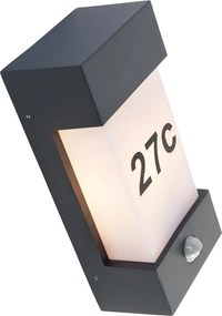 Lampada da parete per esterni grigio scuro IP44 con sensore di movimento - Tide