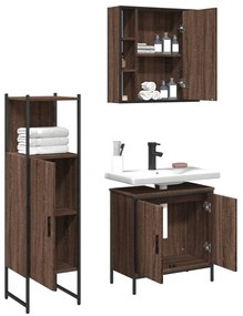 Set mobili da bagno 3 pz rovere marrone in legno multistrato