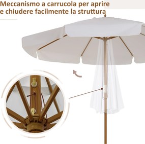 Ombrellone da Giardino con Doppio Tettuccio Ø325x250 cm in Legno di Bambù e Poliestere Crema...
