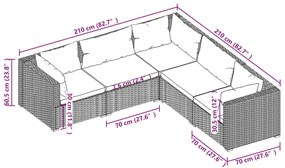 Set Divani da Giardino 5 pz con Cuscini in Polyrattan Nero