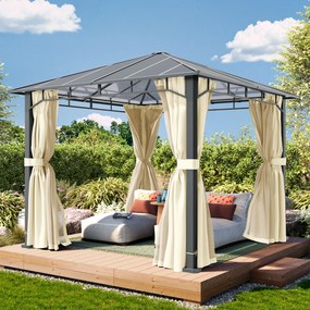 TOOLPORT Gazebo da giardino 3x3m, Hardtop, 4 teli laterali, crema - (300680)