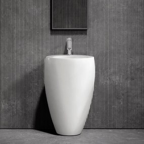 Lavabo Freestanding Con Scarico a Parete 52,5 Cm Karag "One" Bianco Lucido