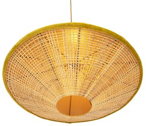 Lampada a sospensione rustica in velluto giallo con rattan 60 cm - Frills Can