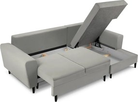 Divano angolare grigio chiaro allungabile e con contenitore (con penisola a destra/con chaise lounge) con rivestimento in velluto a coste Kyoto – Cosmopolitan Design