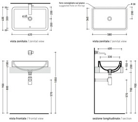 Flaminia Nile Lavabo 62x40 cm ad incasso in ceramica bianco