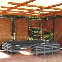 Set Divani da Giardino 13 pz con Cuscini Grigi Massello di Pino 3097285