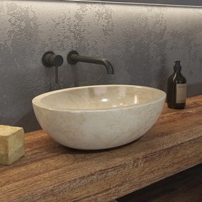 Lavabo bagno design ovale in marmo beige 45cm | Litos-LEC40 - KAMALU