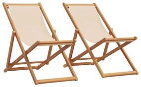 Sedie Da Spiaggia Pieghevoli 2 Pz Beige İn Tessuto E Legno /