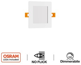 Pannello LED Quadrato 8W, 800lm, no Flickering, Foro Ø110x110mm, OSRAM LED - Dimmerabile Colore Bianco Caldo 3.000K