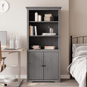 Libreria Bodo 82x40x173 Cm İn Legno Massello Di Pino Grigio /