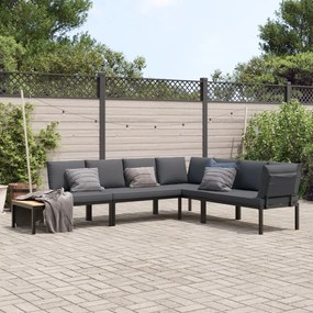 Set divani da giardino 4 pz con cuscini in alluminio nero