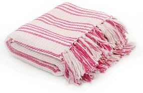 Copriletto İn Cotone A Righe 160x210 Cm Rosa E Bianco /