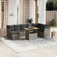 Set Divano da Giardino 9 pz con Cuscini Grigio in Polyrattan 3270976