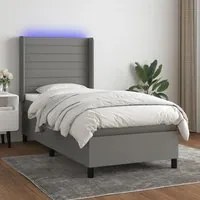 Letto a Molle Materasso e LED Grigio Scuro 90x190 cm in Tessuto 3138358