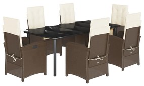 Set da pranzo da giardino 7pz con cuscini in polyrattan marrone