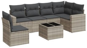 Set divani da giardino 7pz con cuscini grigio chiaro polyrattan