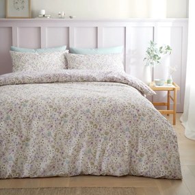 Biancheria da letto lavanda/beige in cotone per letto matrimoniale/per letto esteso 260x220 cm Ditsy Floral – Bianca