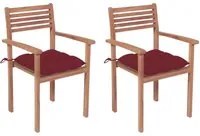 Sedie da Giardino 2 pz con Cuscini Rosso Vino Massello di Teak 3062286