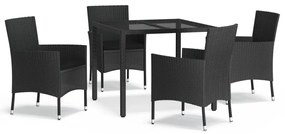 Set da Pranzo da Giardino 5 pz Nero con Cuscini in Polyrattan