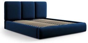 Letto matrimoniale imbottito in blu scuro in velluto con contenitore con rete inclusa 180x200 cm Brody – Mazzini Beds