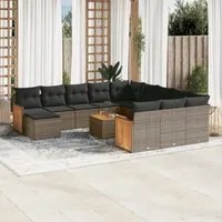 Set Divani da Giardino 13 pz con Cuscini Grigio in Polyrattan 3260674