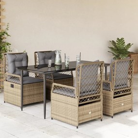 Set da pranzo da giardino 5 pz con cuscini beige in polyrattan