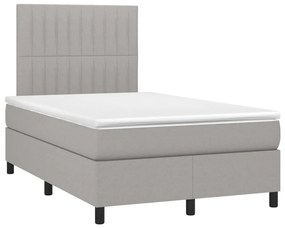 Letto a molle materasso e led grigio chiaro 120x190 cm tessuto