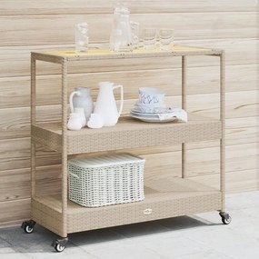 Carrello Da Bar 3 Livelli Beige İn Polyrattan E Massello Acacia /