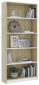 Libreria 5 Ripiani Bianco Rovere Sonoma 80x24x175cm Multistrato