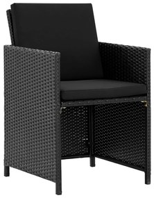 Set da pranzo da giardino 5 pz con cuscini in polyrattan nero