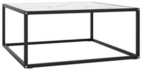 Tavolino Da Salotto Nero Con Vetro Marmo Bianco 80x80x35 Cm /