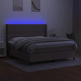 Letto a molle con materasso e led tortora 180x200 cm in tessuto