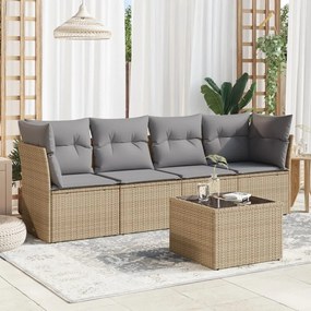 Set divano da giardino 5 pz con cuscini beige in polyrattan