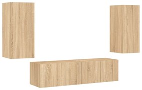 Mobili tv a muro con led 4pz rovere sonoma legno multistrato