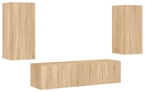 Mobili tv a muro con led 4pz rovere sonoma legno multistrato