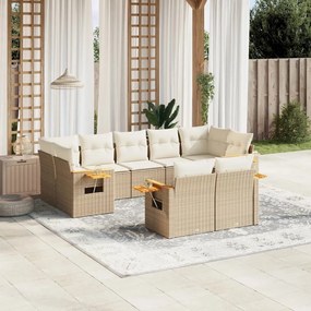 Set divano da giardino 9 pz con cuscini beige in polyrattan