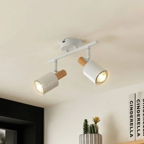 Lindby fatto da soffitto Junes, a 2 luci, lunghezza 33 cm, bianco, legno