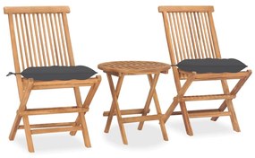Set Da Pranzo Giardino Pieghevole 3 Pz Cuscino Massello Di Teak /