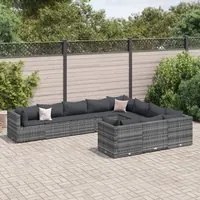 Set Divano da Giardino 10 pz con Cuscini Grigio in Polyrattan 3308330