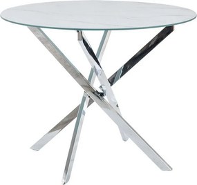 Tavolo rotondo Agis effetto marmo bianco/argento - ø90/h71 cm