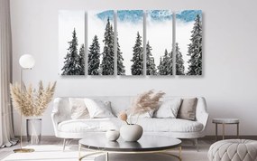 Quadri 5 pezzi – Alberi di pino innevati