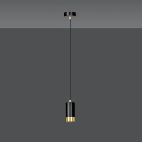 Sospensione Moderna 1 Luce Ivar A Cilindro In Acciaio Nero E Oro