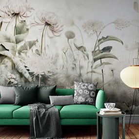 Carta da parati – Fiori avvolti dalla natura con contrasto beige