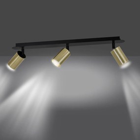 Plafoniera Spot Faretti Regolabili 3 Luci Guanyin A Cilindro In Acciaio Nero E Oro